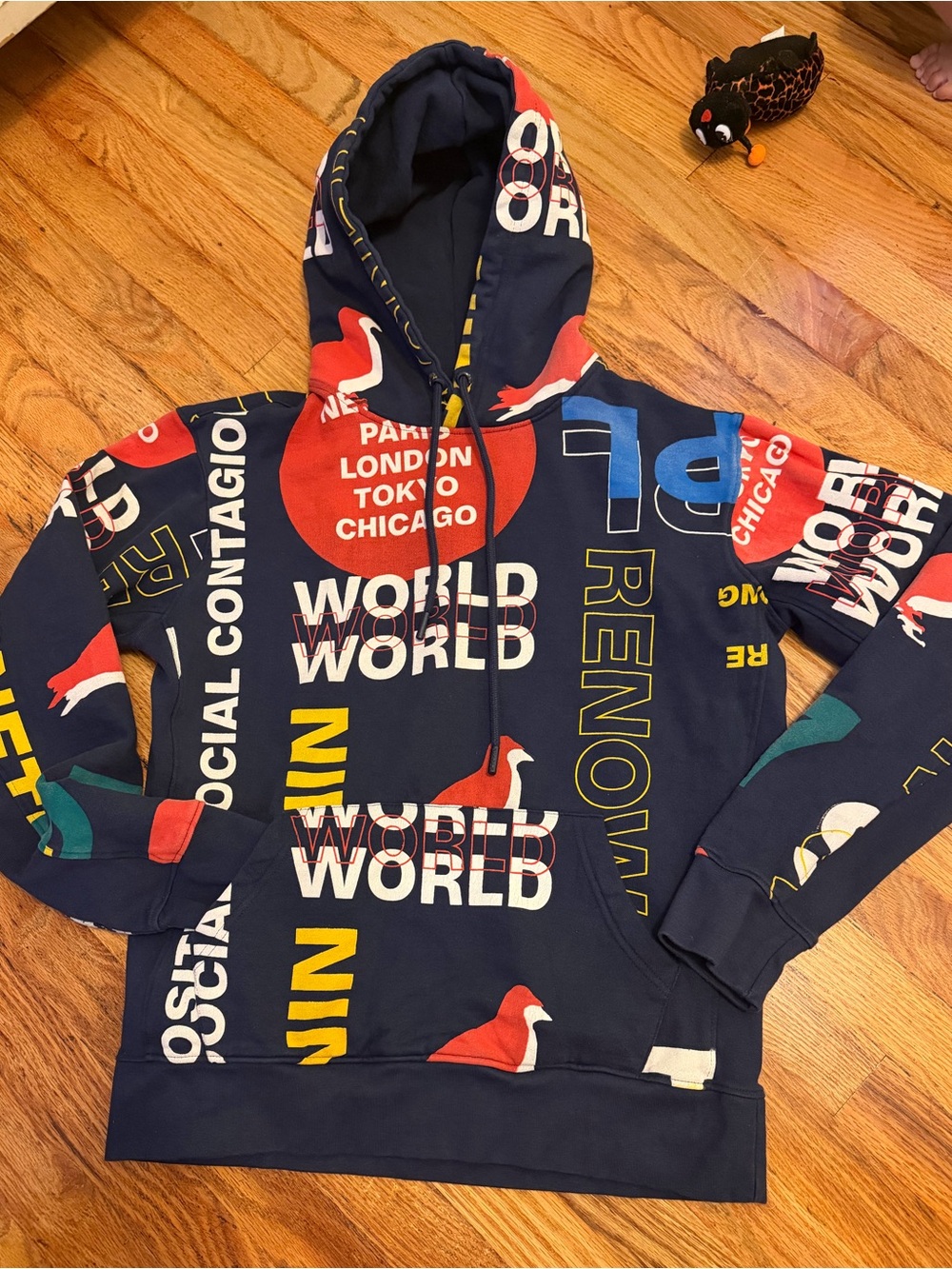 Staple Navy Hoodie with Multi-Color Graphic Print size M